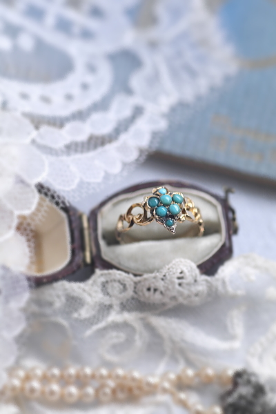 ヴィクトリアン　ターコイズ　クラスターリング　イギリス　アンティークストリュフ 20260324