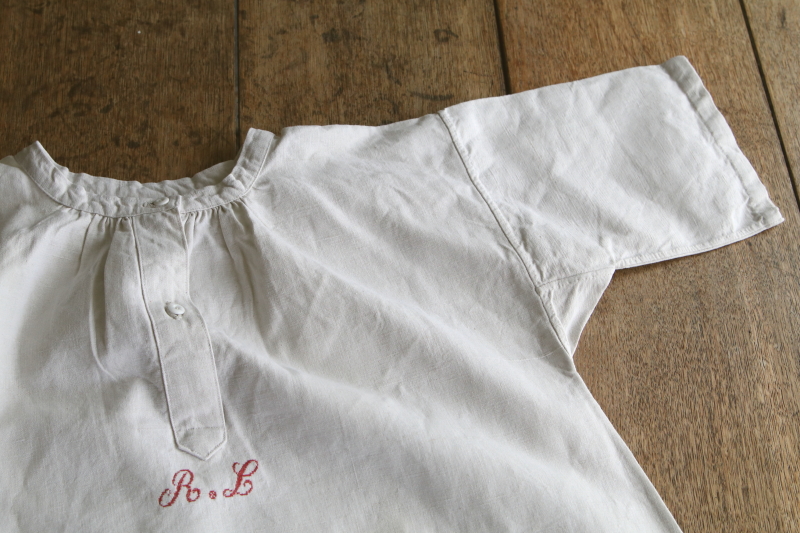 イニシャル刺繍のリネンナイティ　フランス　アンティークストリュフ