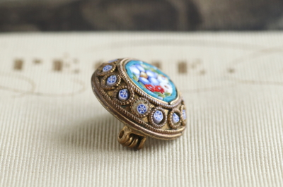 マイクロモザイクブローチ　ワスレナグサ　イタリア　アンティークストリュフ