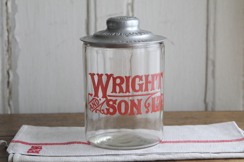 ビスケットジャー　wright and son アドバタイズ　イギリス　アンティークストリュフ