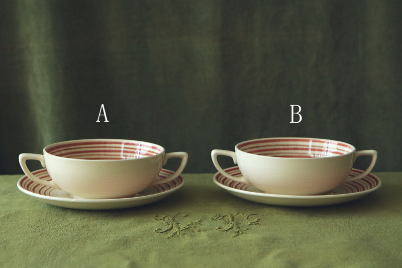 クレヨンライン　スープカップソーサー　ピンク　イギリス　susie cooper アンティークストリュフ