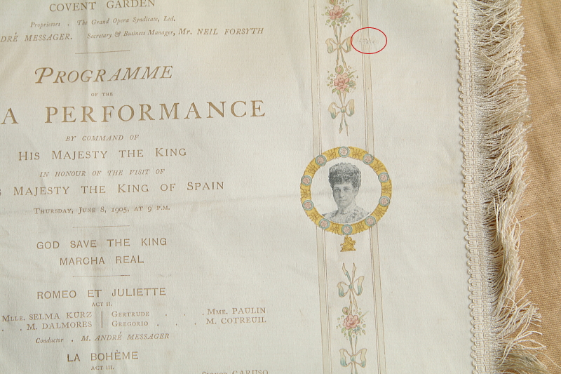 シルクのオペラプログラム　ロイヤル・オペラ・ハウス　イギリス アンティークストリュフ