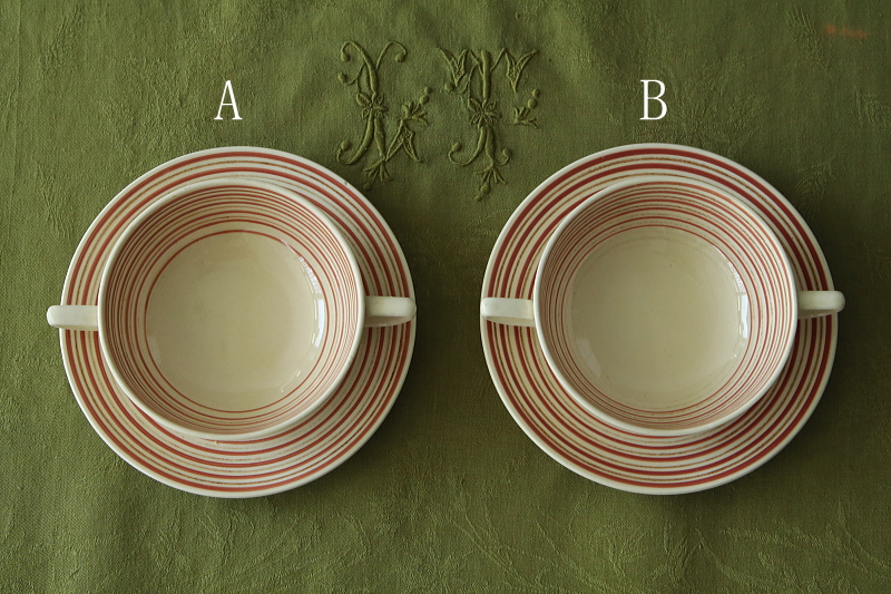 クレヨンライン　スープカップソーサー　ピンク　イギリス　susie cooper アンティークストリュフ