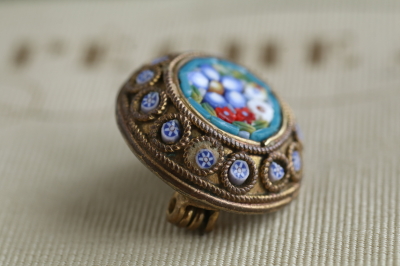 マイクロモザイクブローチ　ワスレナグサ　イタリア　アンティークストリュフ