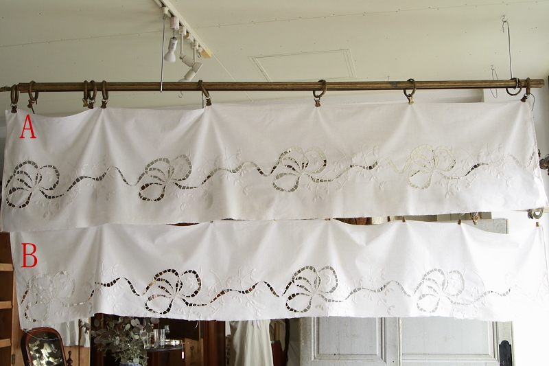 ヤドリギとリボン　カットワーク刺繍パネル　フランス　アンティークストリュフ