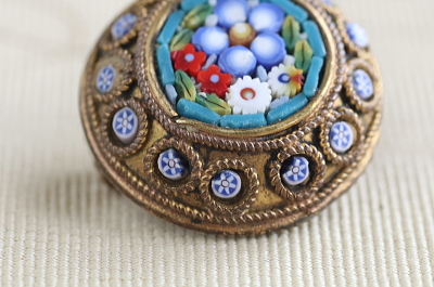 マイクロモザイクブローチ　ワスレナグサ　イタリア　アンティークストリュフ