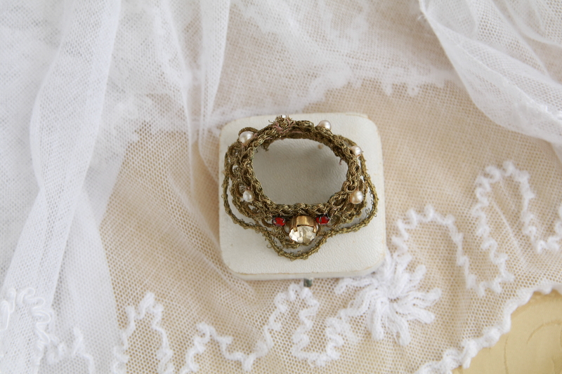 聖母像の冠　錦糸　ペースト　フランス　アンティークストリュフ