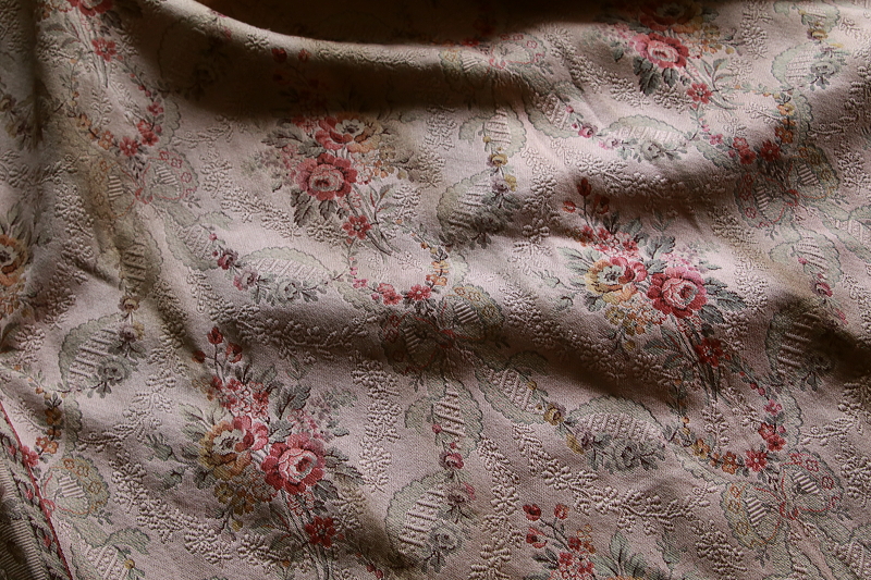 薔薇とリボンのゴブランカーテン　フランス　アンティークストリュフ