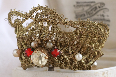 聖母像の冠　錦糸　ペースト　フランス　アンティークストリュフ