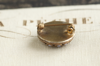 マイクロモザイクブローチ　ワスレナグサ　イタリア　アンティークストリュフ