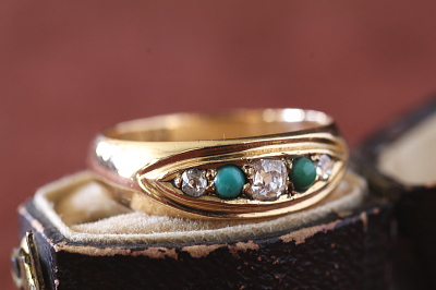 オールドマインカットダイヤ　ターコイズ　ジプシーリング　イギリス　アンティークストリュフ