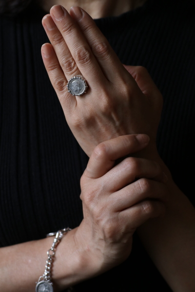 ジョージ5世シルバーコインブレスレット　リング　イギリス　アンティークストリュフ