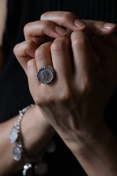 ジョージ5世シルバーコインブレスレット　リング　イギリス　アンティークストリュフ