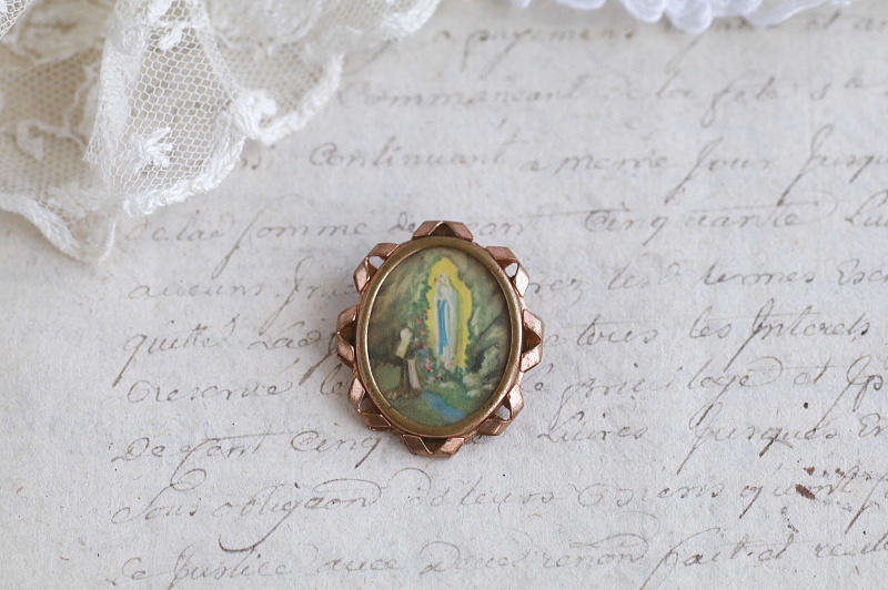 ルルドのスーベニールブローチ　フランス　アンティークストリュフ