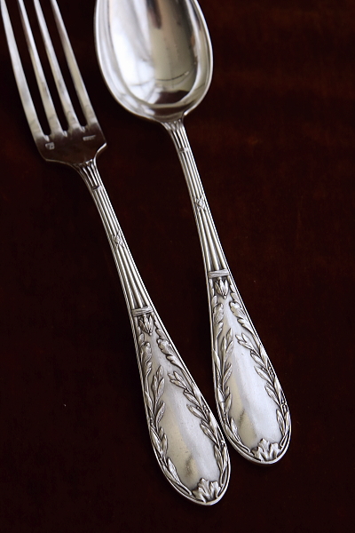 オリーブのテーブルスプーン＆フォーク　フランス　アンティークストリュフ
