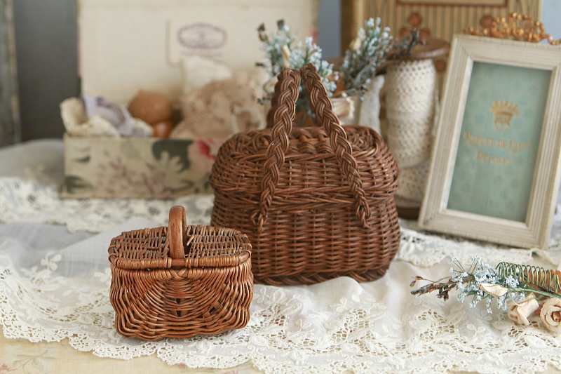 ドールズパニエ　ミニチュアハンパーバスケット　フランス　アンティークストリュフ