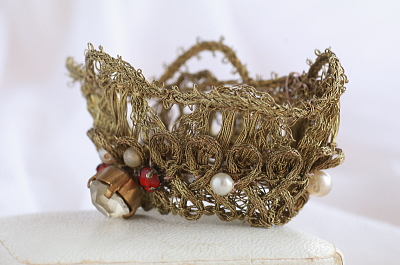 聖母像の冠　錦糸　ペースト　フランス　アンティークストリュフ