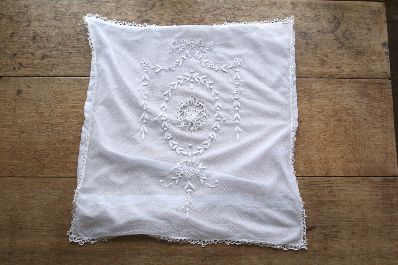 チュールレースクッションカバ- ピローケース　イギリス　アンティークストリュフ