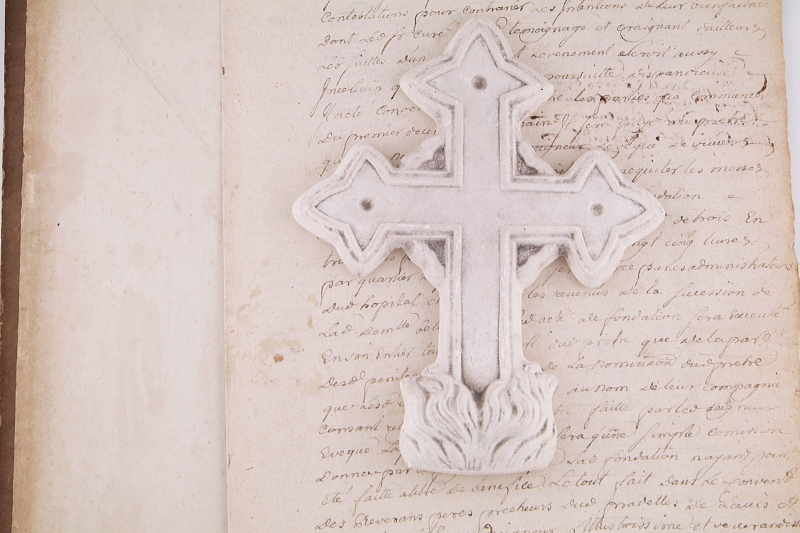 十字架の石膏型　聖水盤　ベニチエ　フランス　アンティークストリュフ