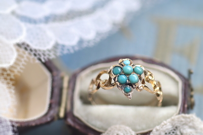 ヴィクトリアン　ターコイズ　クラスターリング　イギリス　アンティークストリュフ 20260324