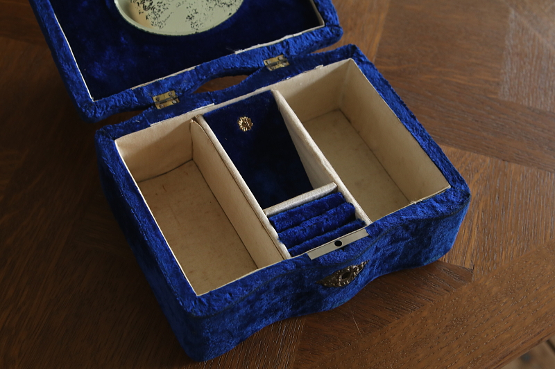 ブルーベルベット　ジュエリーボックス　フランス　アンティークストリュフ