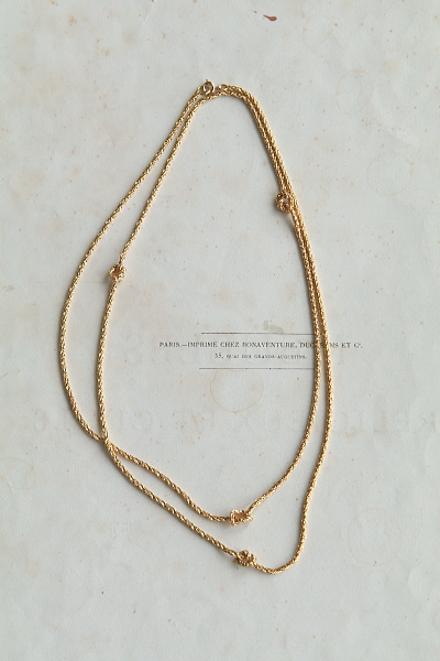 ゴールドトーンメタル　ロープチェーンネックレス　結び目　アンティークストリュフ