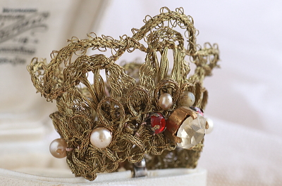 聖母像の冠　錦糸　ペースト　フランス　アンティークストリュフ