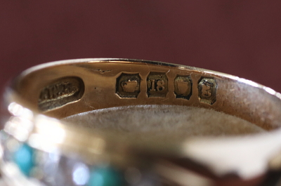 オールドマインカットダイヤ　ターコイズ　ジプシーリング　イギリス　アンティークストリュフ