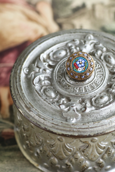 マイクロモザイクブローチ　ワスレナグサ　イタリア　アンティークストリュフ 20251015