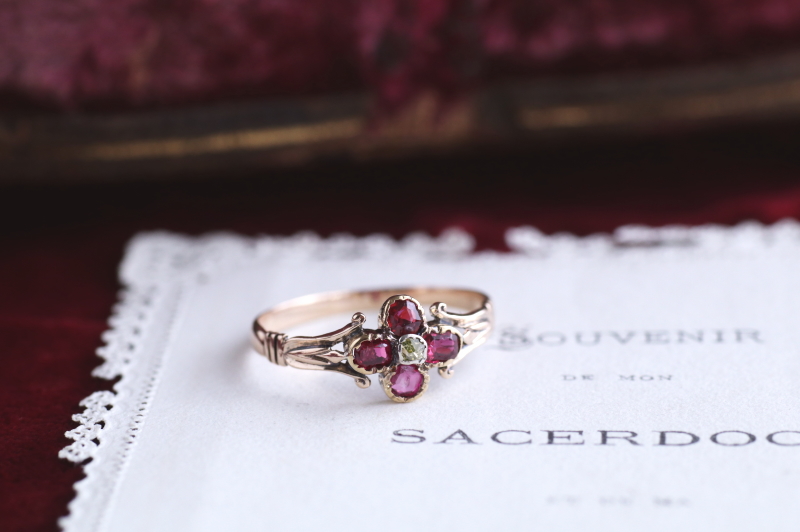 ルビー&ダイヤモンドリング　ヴィクトリアンリング　ジョージアンリング　指輪　アンティークジュエリー　ヴィンテージアクセサリー　イギリス　フランス　ヨーロッパ　アンティークストリュフ 20251212