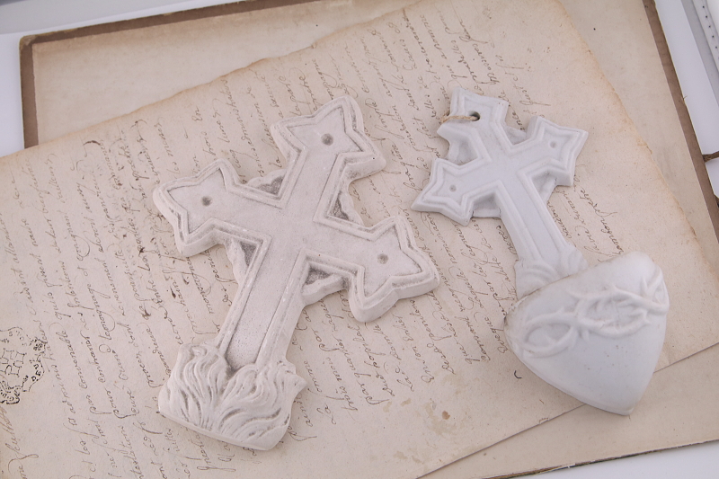 十字架の石膏型　聖水盤　ベニチエ　フランス　アンティークストリュフ