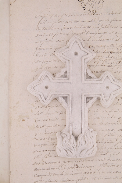 十字架の石膏型　聖水盤　ベニチエ　フランス　アンティークストリュフ