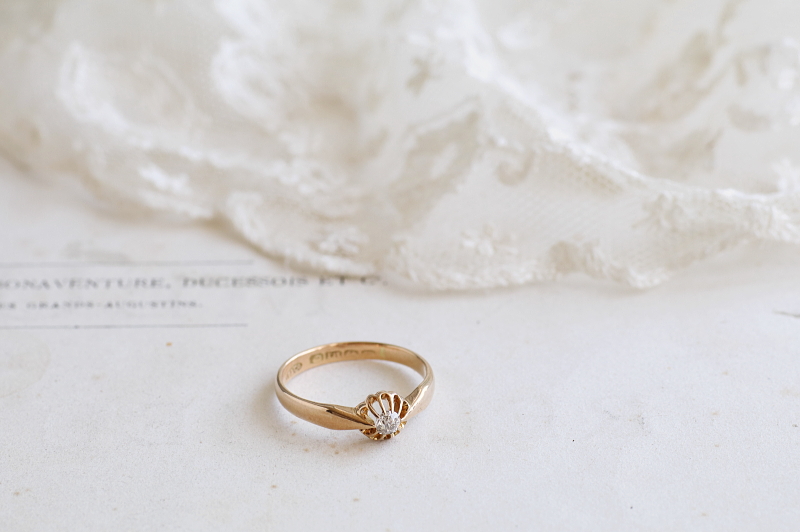 オールドマインカットダイヤモンド　ソリテールリング　エンゲージリング　婚約指輪　イギリス アンティークストリュフ