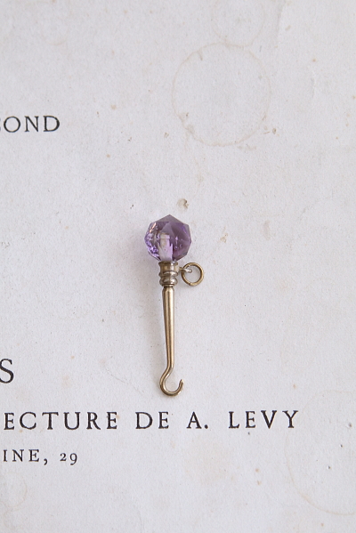 シトリンとアメシストのボタンフック　イギリス アンティークストリュフ