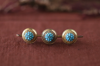 ヴィクトリアンターコイズバーブローチ　イギリス　アンティークストリュフ