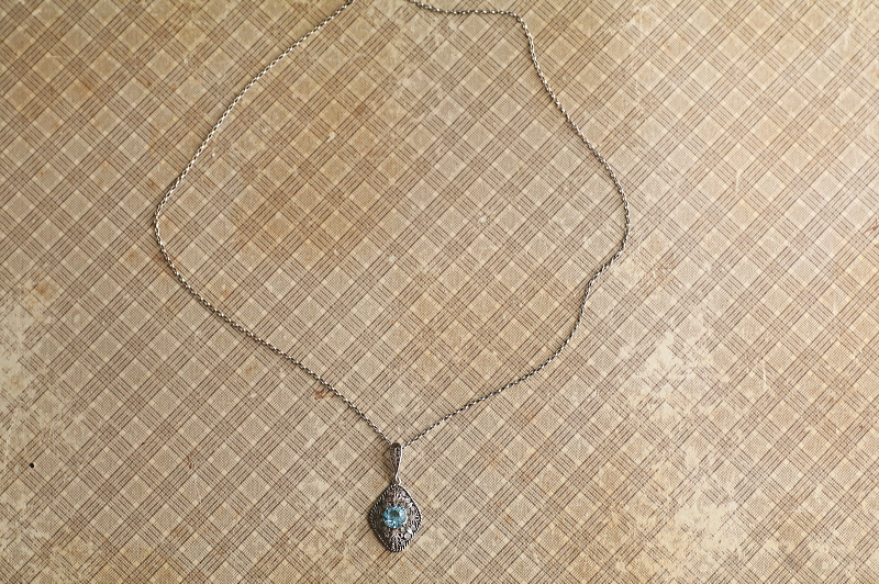 シルバーフィリグリー　ブルーグラスペンダント　ヨーロッパ アンティークストリュフ