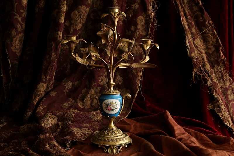 天使のブロンズキャンディラブラ　フランス アンティークストリュフ