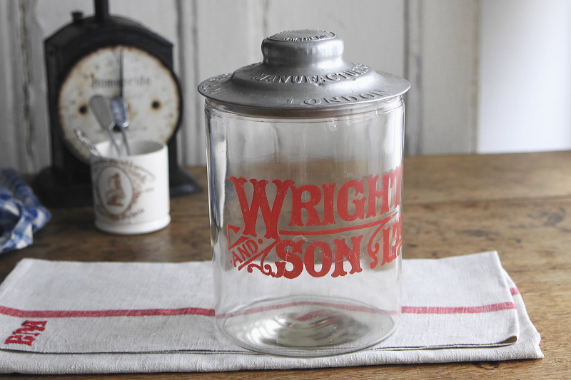 ビスケットジャー　wright and son アドバタイズ　イギリス　アンティークストリュフ