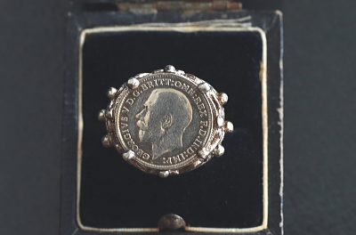 キングジョージ4世　3ペンスコインリング　銀貨　イギリス　アンティークストリュフ