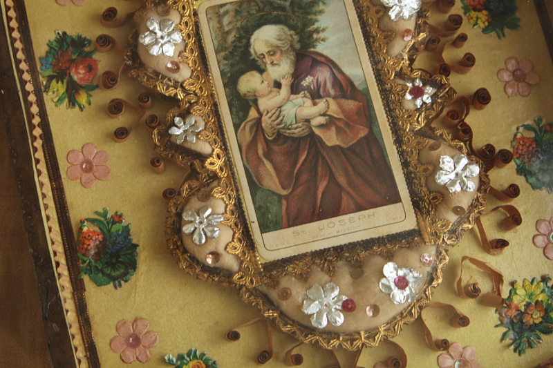 聖ヨセフ　聖父子像　額装壁飾り　フランス　 アンティークストリュフ