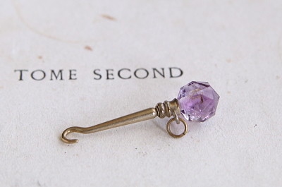 シトリンとアメシストのボタンフック　イギリス アンティークストリュフ