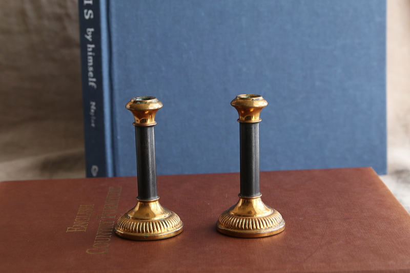 フレンチブラス　ミニキャンドルスティックペア　フランス アンティークストリュフ