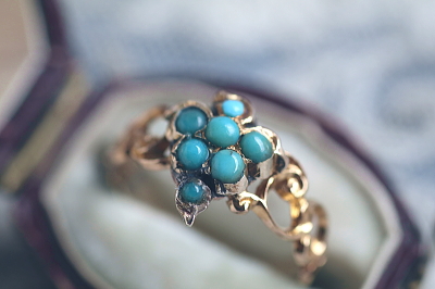 ヴィクトリアン　ターコイズ　クラスターリング　イギリス　アンティークストリュフ 20260324