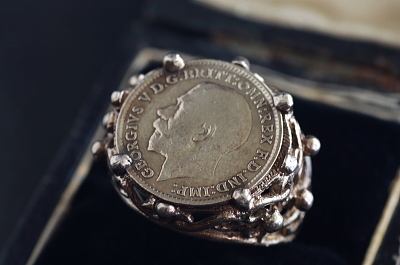 キングジョージ4世　3ペンスコインリング　銀貨　イギリス　アンティークストリュフ