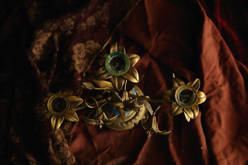 天使のブロンズキャンディラブラ　フランス アンティークストリュフ