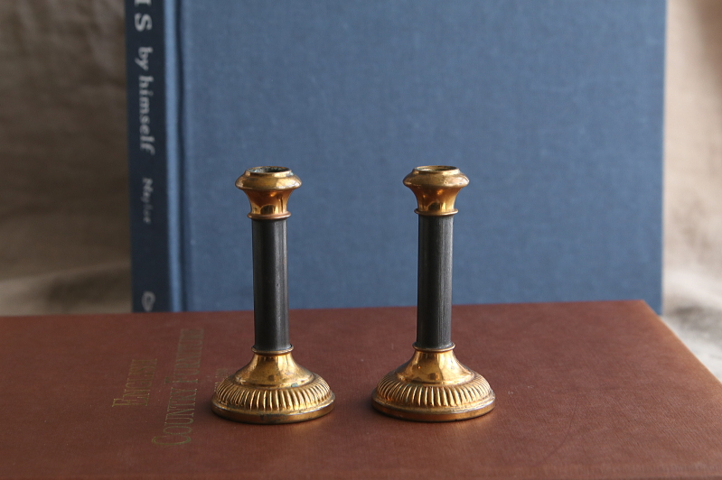 フレンチブラス　ミニキャンドルスティックペア　フランス アンティークストリュフ