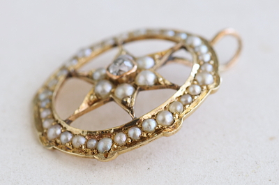 オールドマインカットダイヤモンド　パール　星のペンダント アンティークストリュフ