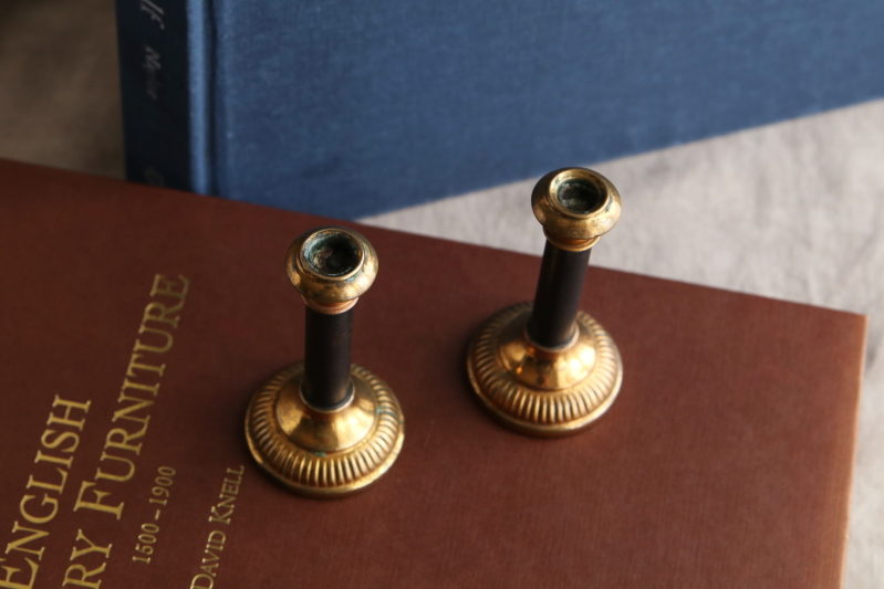 フレンチブラス　ミニキャンドルスティックペア　フランス アンティークストリュフ