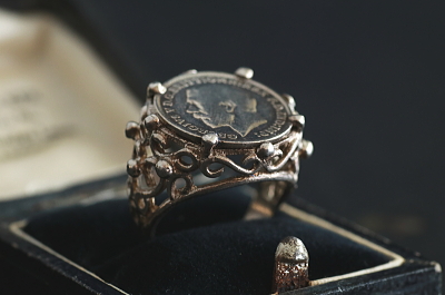 キングジョージ4世　3ペンスコインリング　銀貨　イギリス　アンティークストリュフ