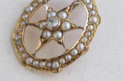 オールドマインカットダイヤモンド　パール　星のペンダント アンティークストリュフ